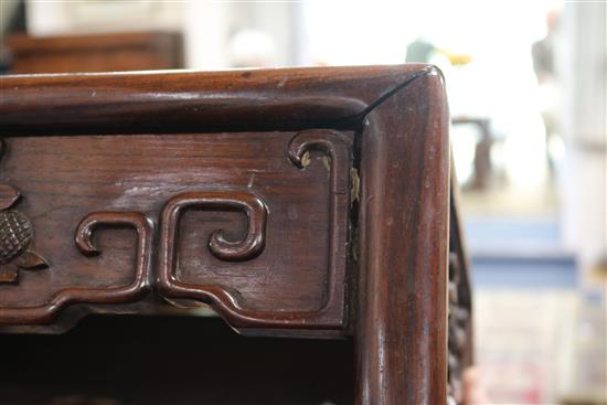 An early 20th century Chinese hardwood three tier occasional table, W.1ft 4in. D.1ft 4in. H.2ft 6in.